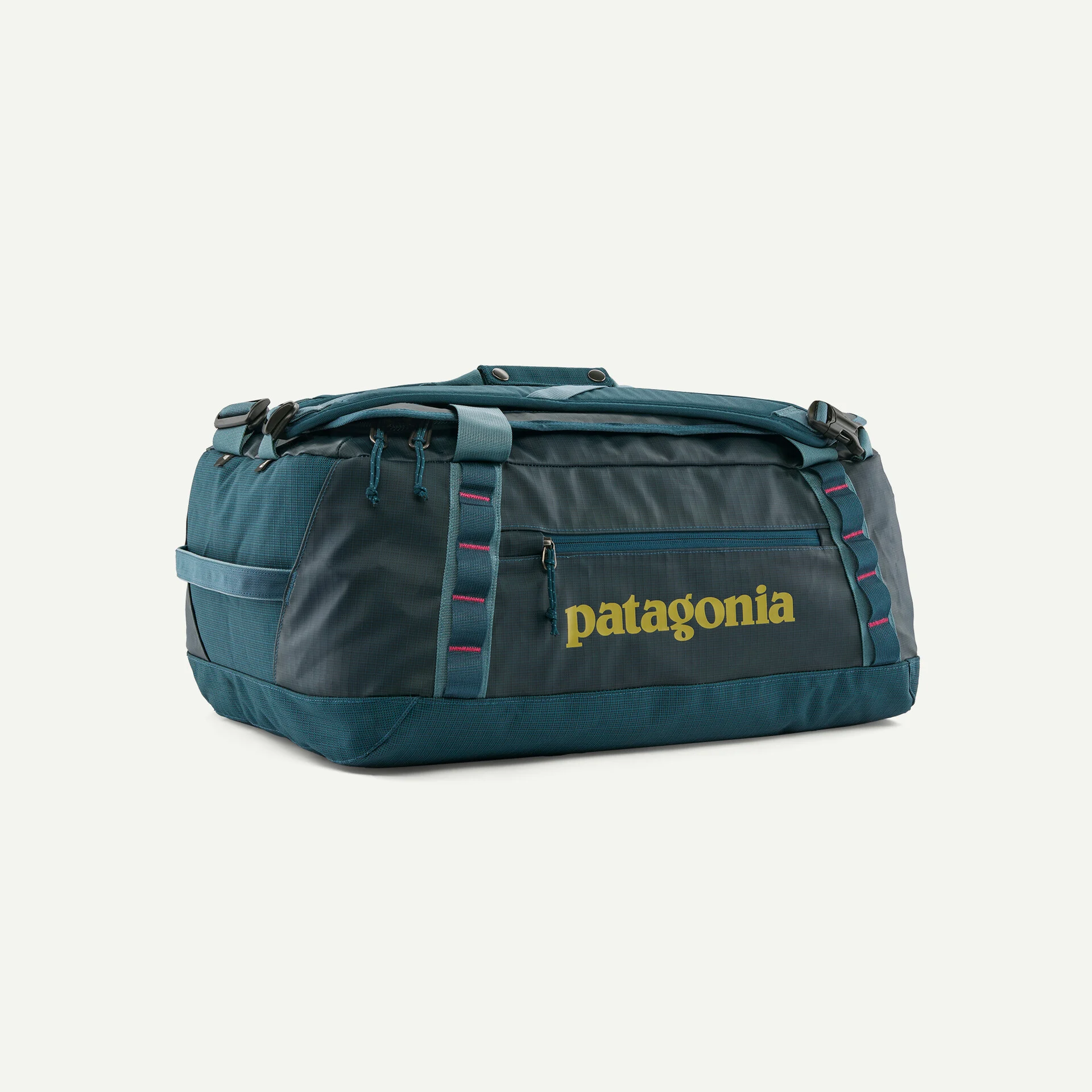 Black Hole Duffel 40L black waterproof recycled fabric duffel bag with removable padded straps and multiple compartments for travel