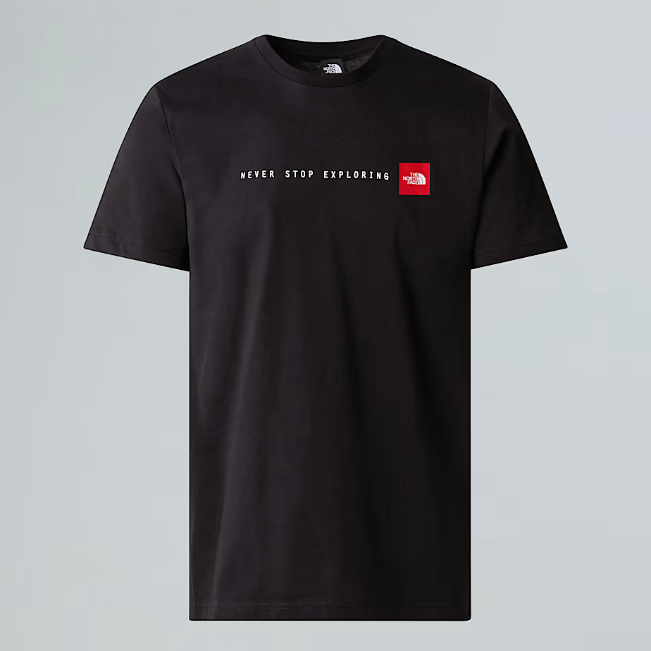 Maglietta M SS Never Stop Exploring Tee in cotone con grafica a base d’acqua e logo The North Face sul petto e spalla