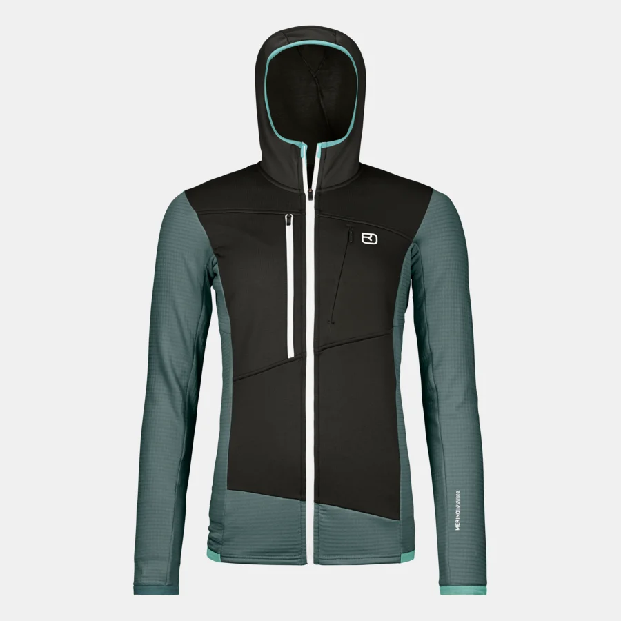 Felpa con cappuccio in pile leggera e calda con lana Merino per avventure alpine