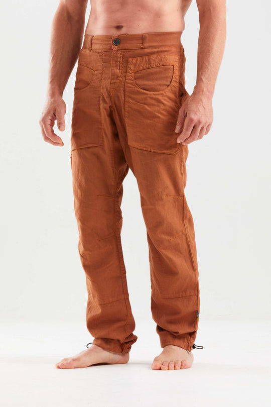 Pantalone tecnico da arrampicata E9 F-Blat 2 in lino e cotone biologico con porta-spazzola integrato e cintura elastica, ideale per arrampicata e outdoor
