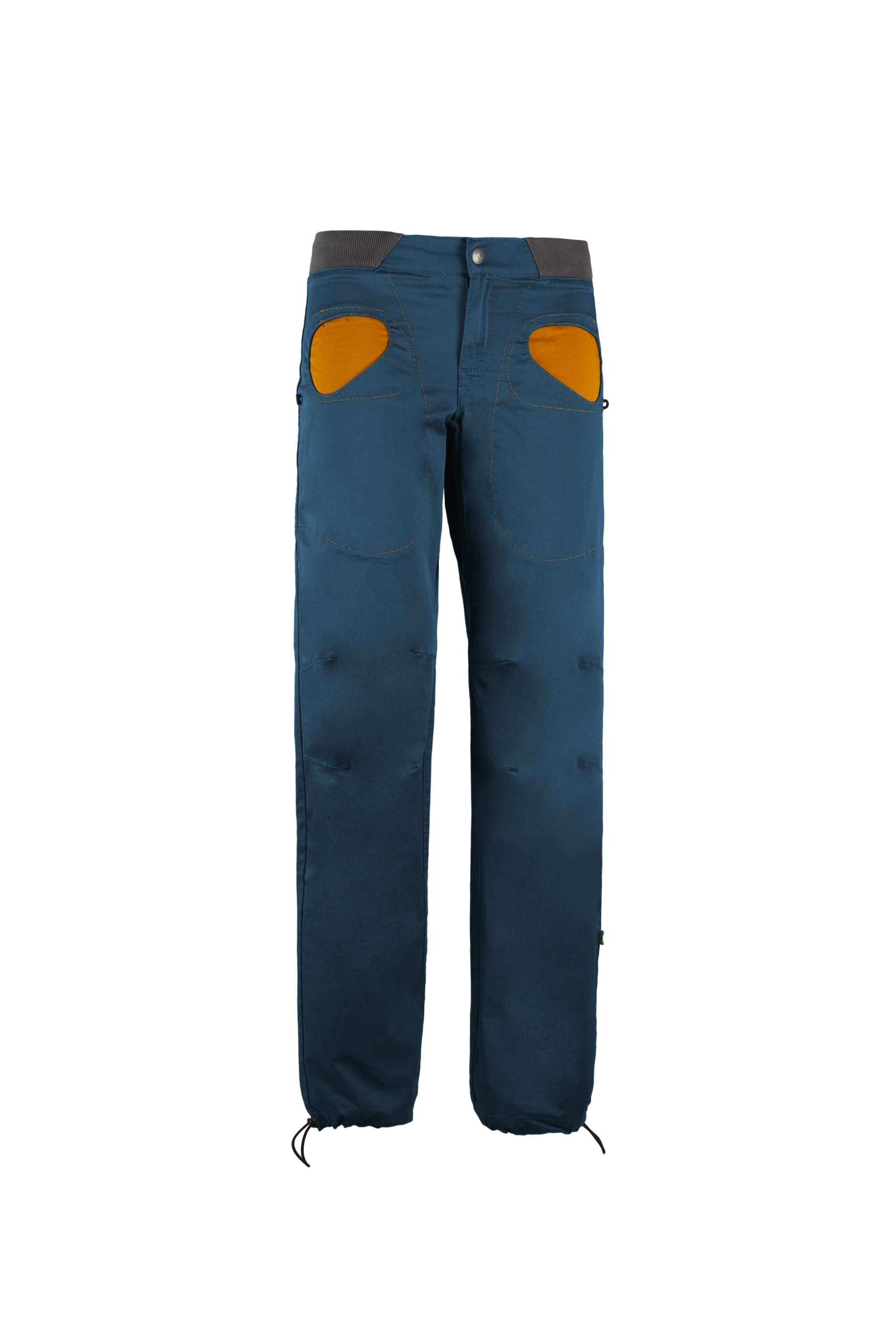 Pantaloni outdoor in cotone biologico elasticizzato con tasche a contrasto e vita regolabile per arrampicata