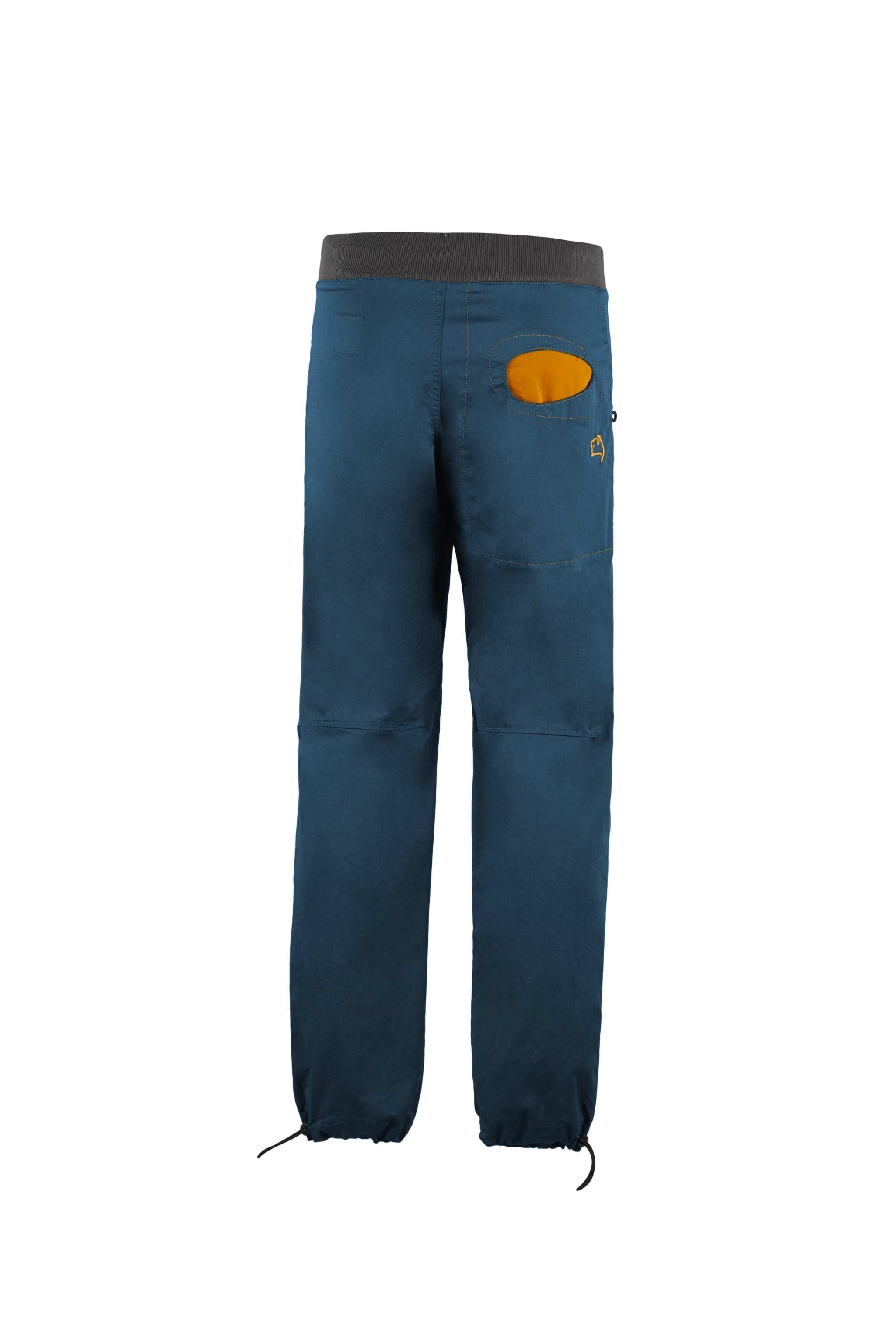 Pantaloni outdoor in cotone biologico elasticizzato con tasche a contrasto e vita regolabile, ideali per arrampicata e attività outdoor