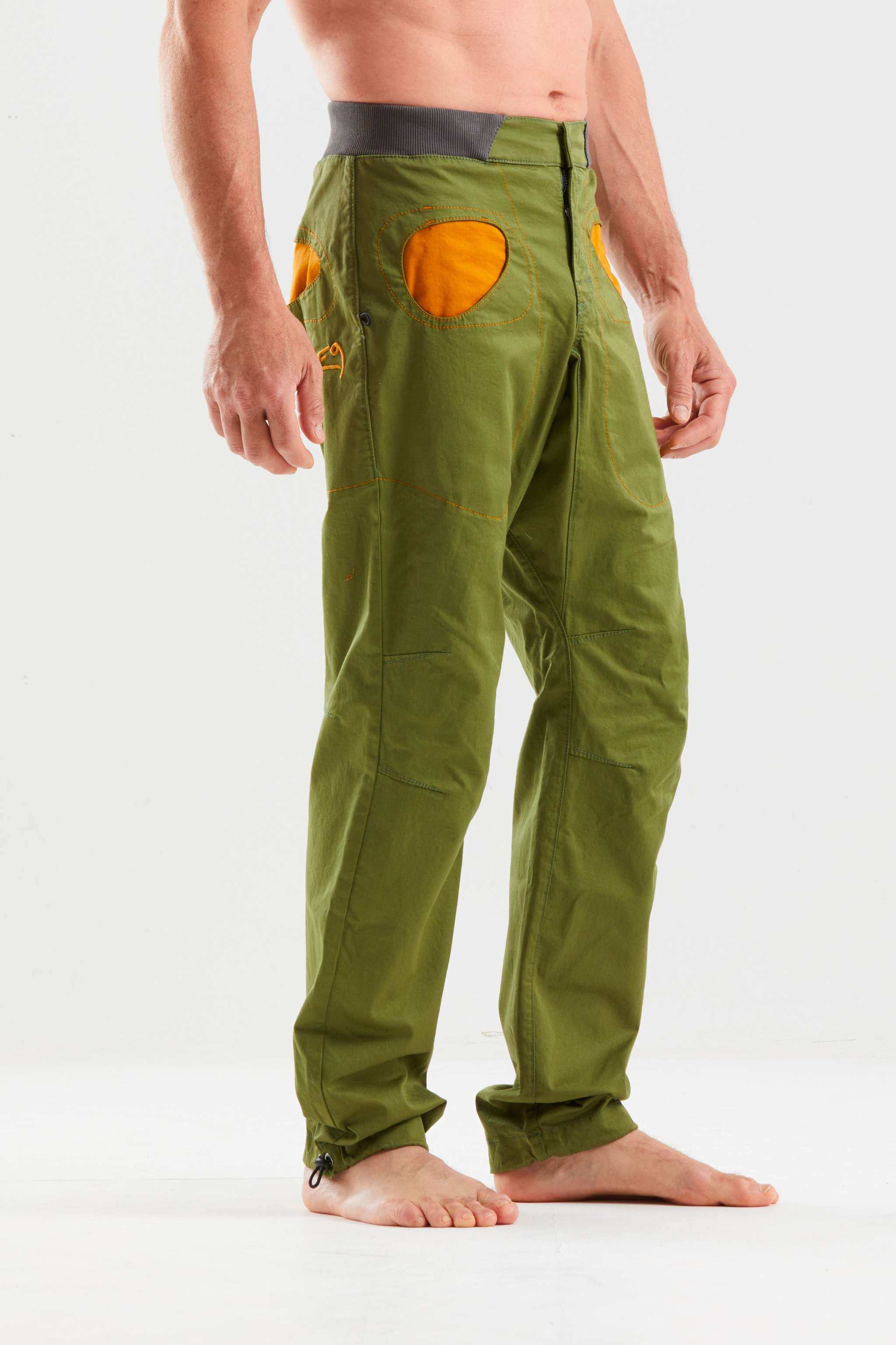 Pantaloni outdoor in cotone biologico elasticizzato con tasche a contrasto e vita regolabile per arrampicata e attività outdoor
