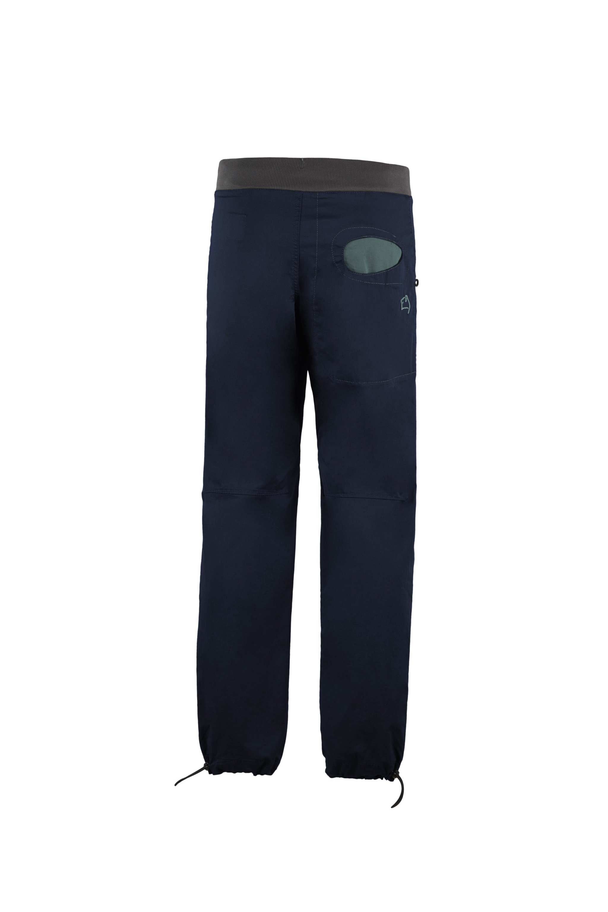 Pantaloni outdoor in cotone biologico elasticizzato con tasche a contrasto e vita regolabile, ideali per arrampicata e attività outdoor.