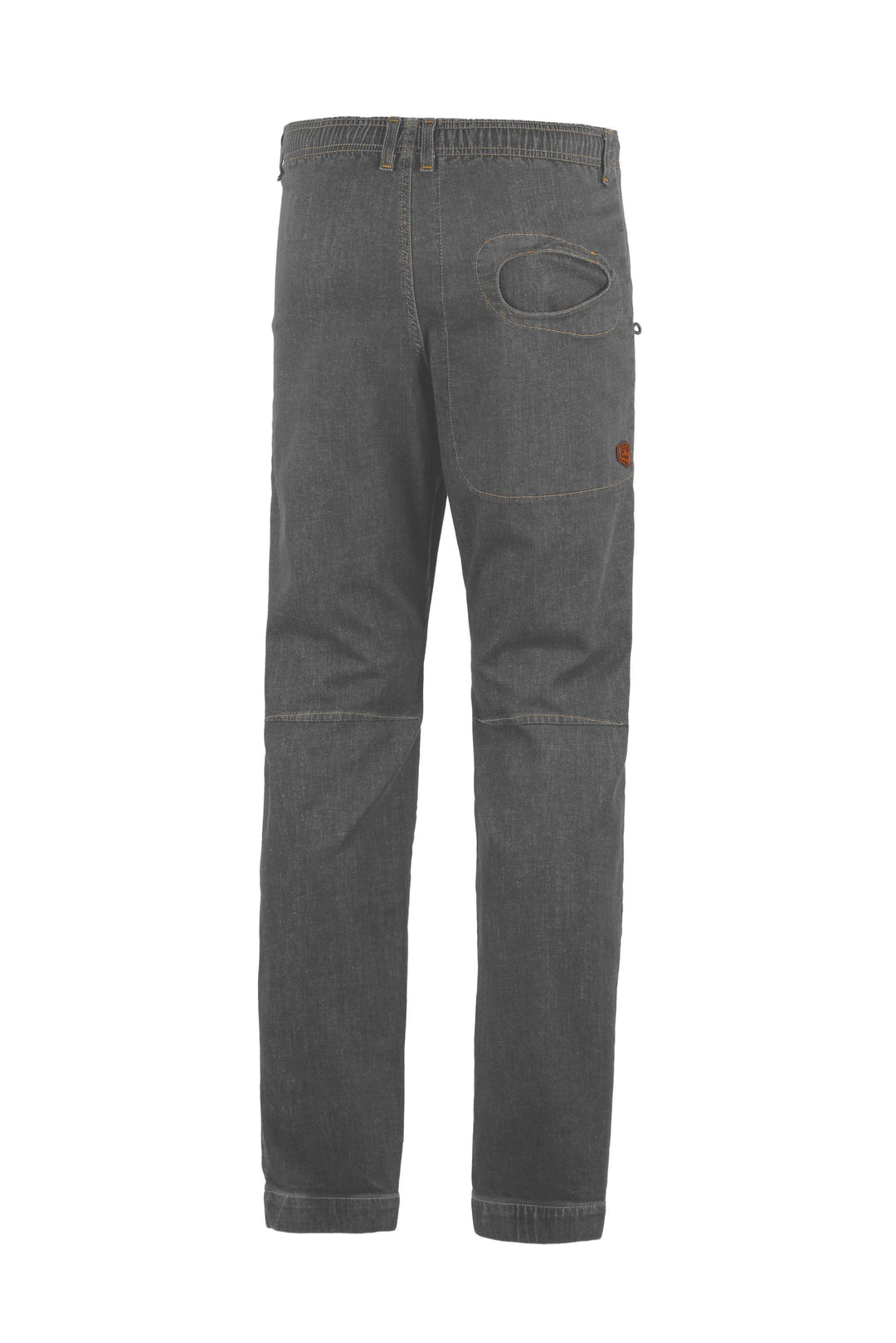 Pantaloni outdoor e climbing in denim resistenti e slim fit con logo eco-pelle e design italiano
