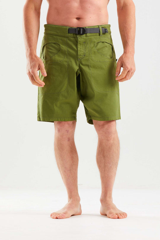 Shorts outdoor e climbing in cotone biologico con cintura regolabile e ricamo logo, ideali per arrampicata e attività outdoor