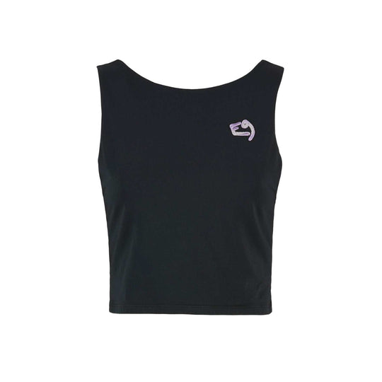 Crop top Grace in organic bielastic cotton with embroidered logo, slim cropped fit for climbing and active leisure, made in Italy