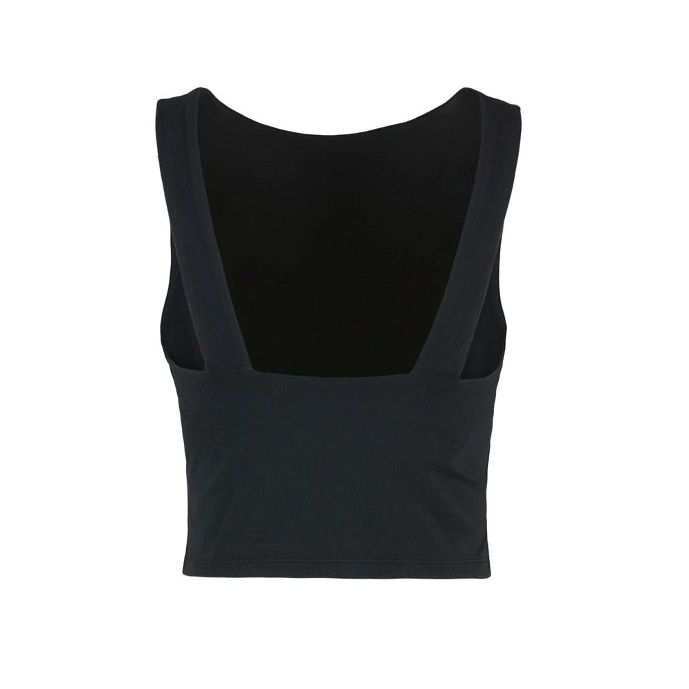 Crop top Grace in organic bi-elastic cotton with embroidered logo, slim cropped fit for climbing and active wear, made in Italy