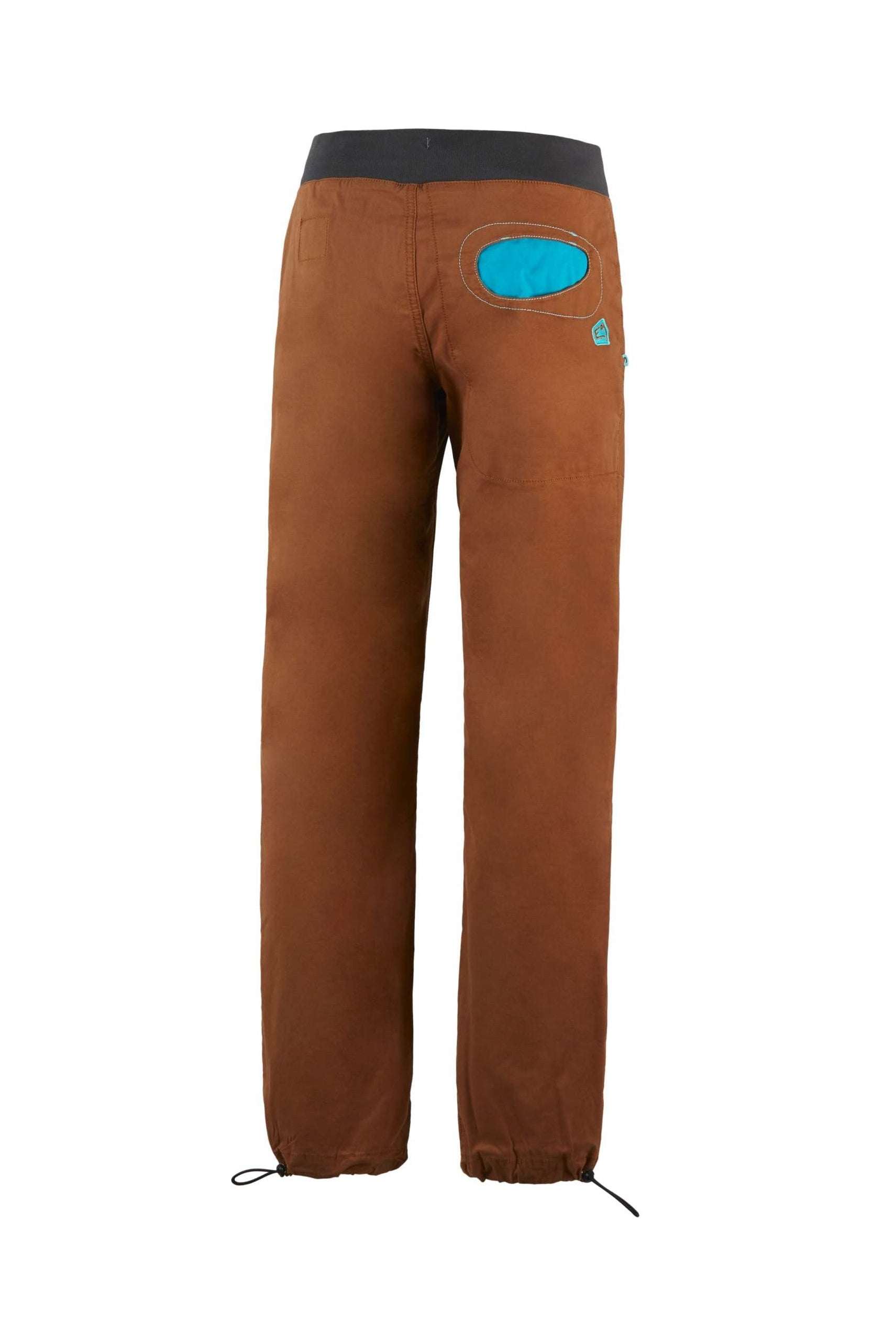 Onda Story pantaloni outdoor elasticizzati in cotone biologico con tasche a contrasto e vita regolabile, ideali per arrampicata e libertà di movimento