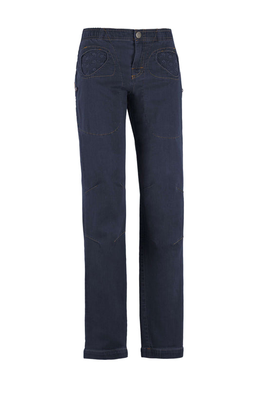Pantaloni Onda Denim in denim resistenti per arrampicata con tasche in pizzo sangallo e vita elasticizzata slim fit made in Italy