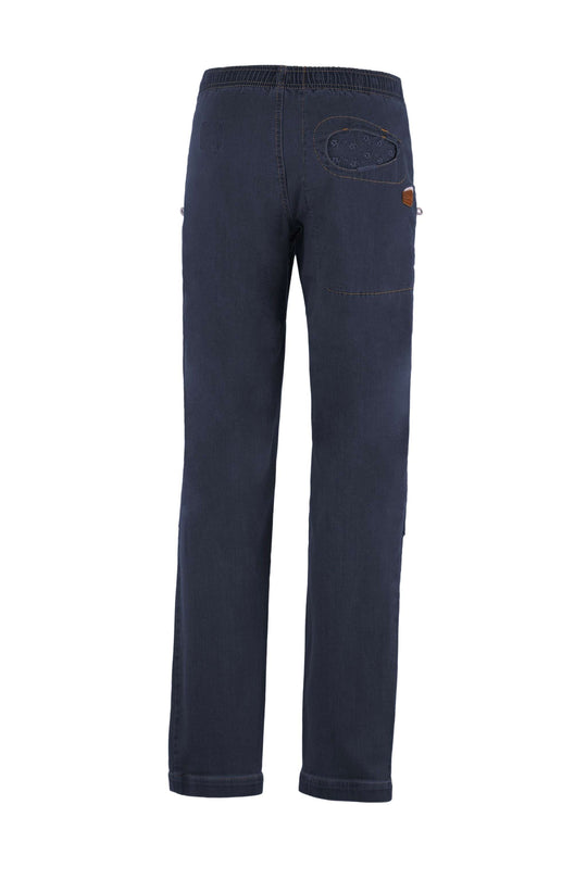Pantaloni Onda Denim in denim resistente con tasche in pizzo sangallo e vita elasticizzata, slim fit e made in Italy.