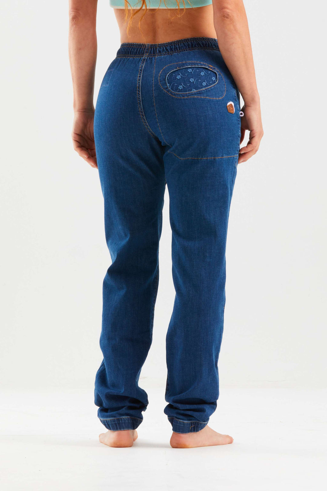 Onda Denim pantaloni climbing in denim resistenti con tasche pizzo sangallo e vita elasticizzata made in Italy