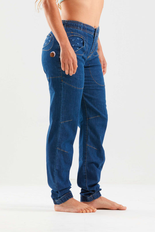 Onda Denim pantaloni outdoor in denim resistenti con tasche in pizzo sangallo e vita elasticizzata, slim fit e made in Italy