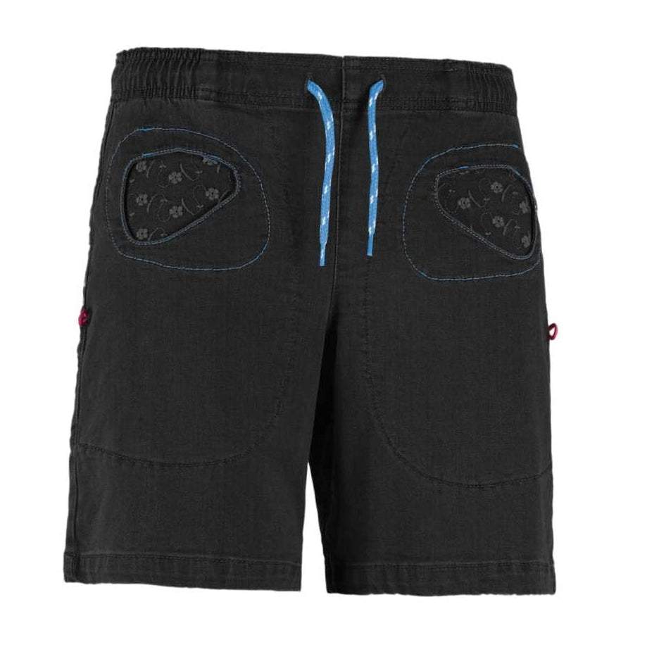 Shorts Onda Short Denim in denim resistente con tasche pizzo sangallo e dettagli eco-pelle per arrampicata e uso quotidiano.