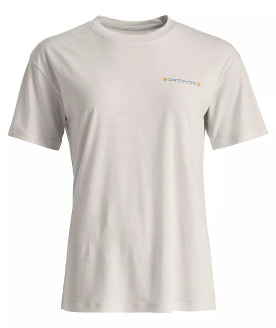 Ortovox 150 Cool Climbing Vibes TS W women's summer climbing t-shirt in breathable merino wool blend with climbing-inspired design