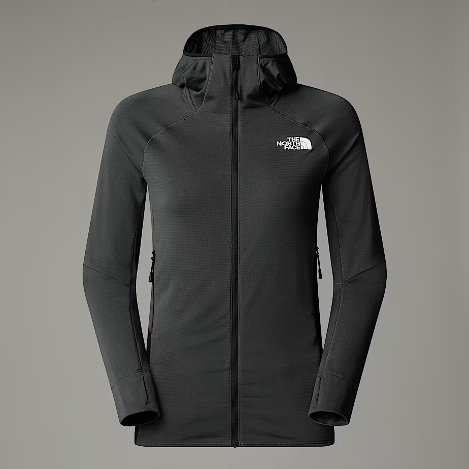 W Bolt Polartec Hoodie in Polartec Power Grid fleece with hood, thumbholes, and zippered hand pockets for alpine climbing
