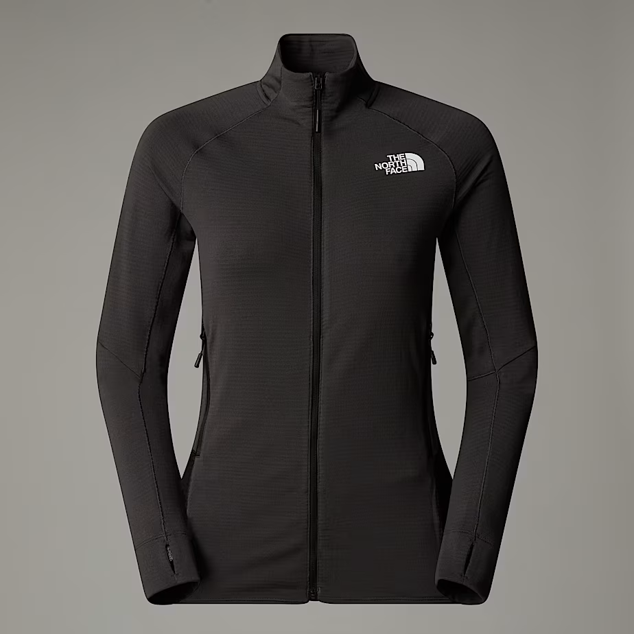 W Bolt Polartec Jacket black fleece jacket for climbing with secure zip pockets and thumb holes