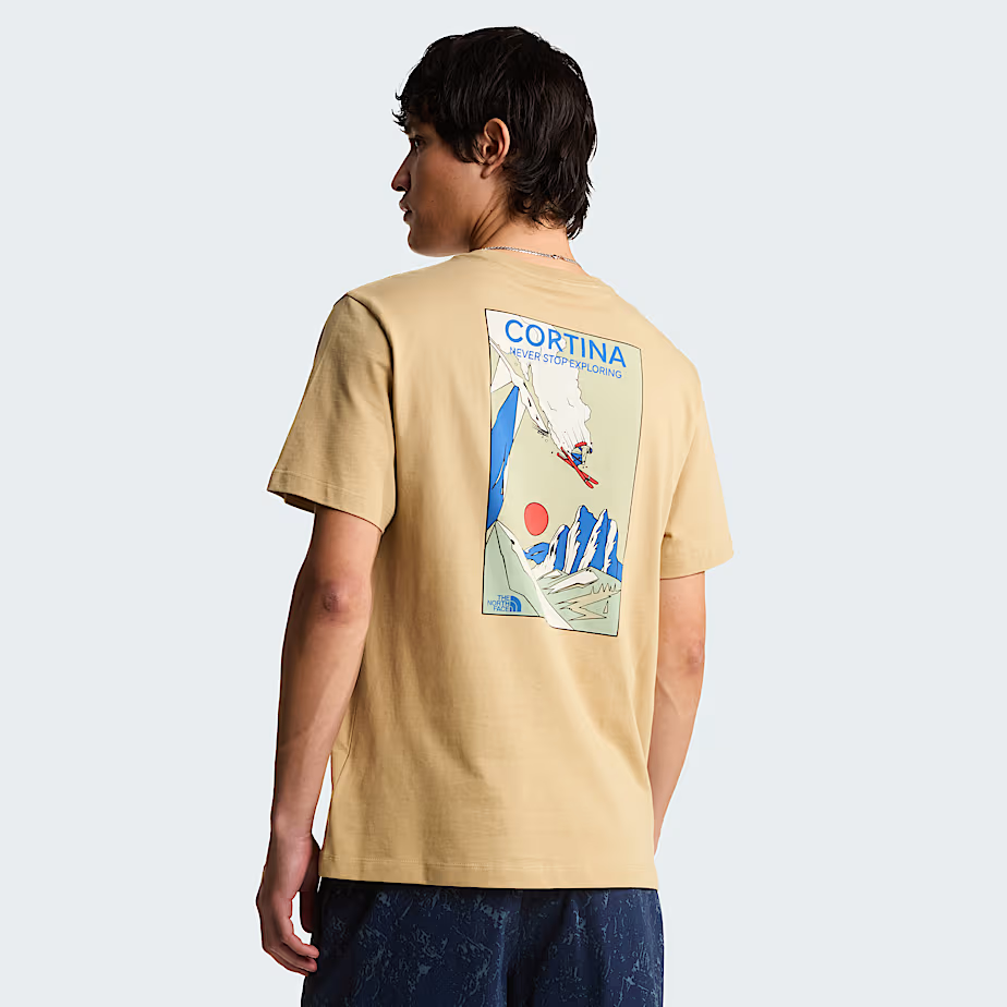 T-shirt grafica montagna maniche corte in cotone con stampa pigmenti frontale e posteriore