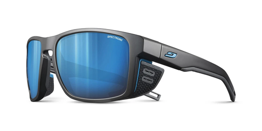 Julbo SHIELD - BLACK/BLUW mountaineering sunglasses with removable side shields and Air Flow ventilation system for wide faces