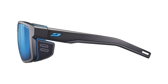 Julbo SHIELD BLACK/BLUW high-performance mountaineering sunglasses with removable side shields and Air Flow ventilation system