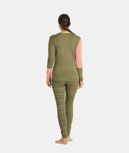 Women's 185 Rock'N'Wool Long Sleeve, merino wool, green and pink design.