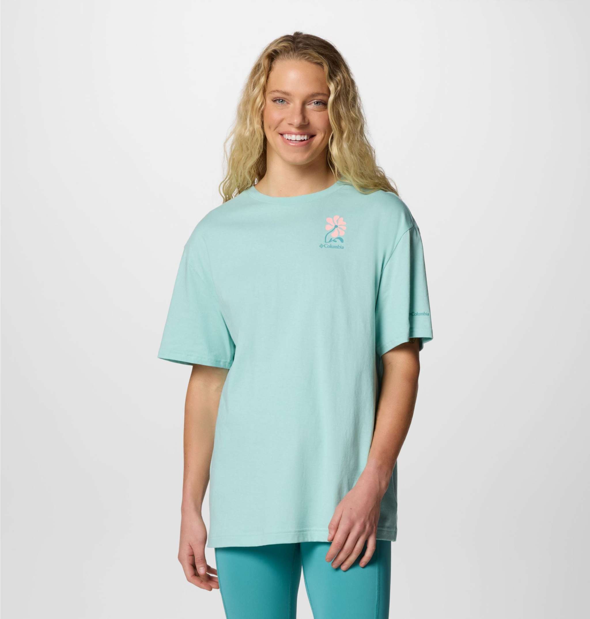 Women's Rolling Bend oversized graphic tee in organic cotton with ribbed neckline, casual style