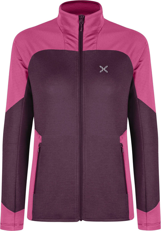 Maglia aperta da donna Rise, termoregolante, in pile Polartec® Power Grid™, ideale per arrampicare e trekking, colore bordeaux e rosa.