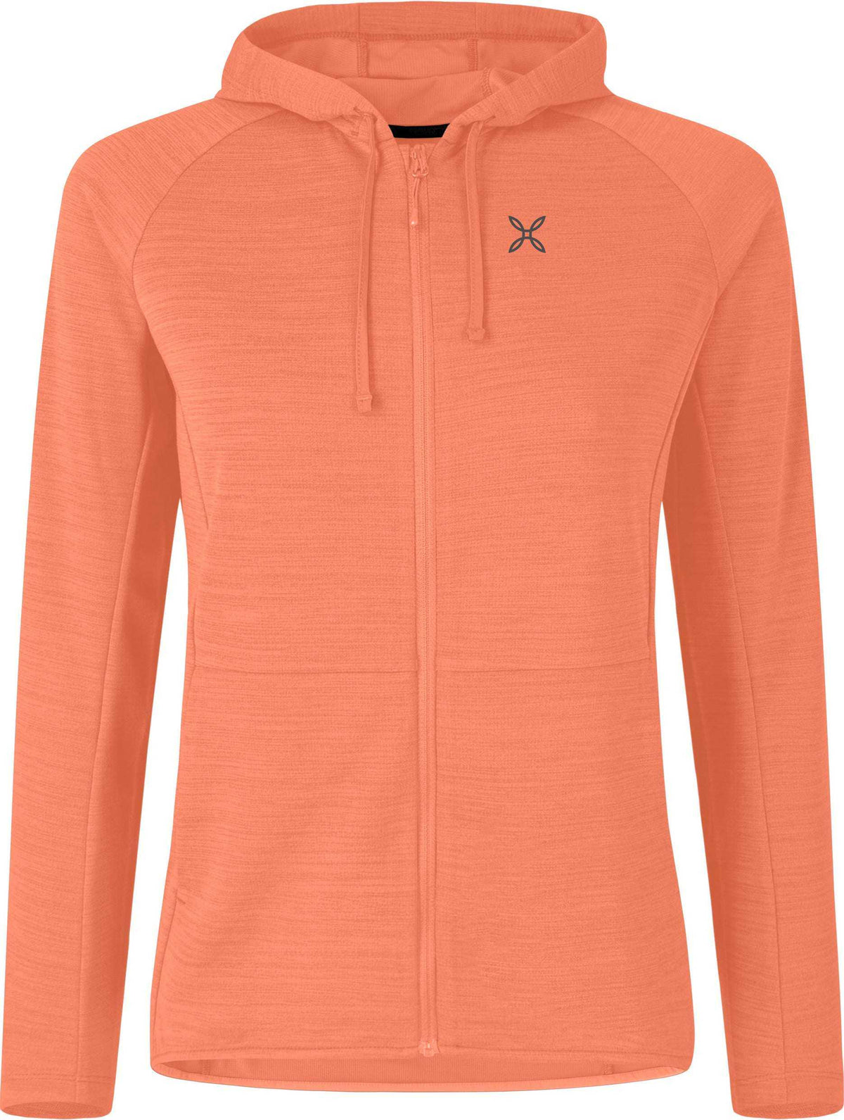 Femme portant une veste ouverte Timeless Maglia avec capuche pour l'escalade et le trekking en plein air