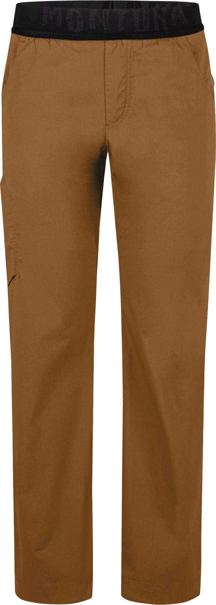 Guna Pants, men's climbing pants in stretch cotton, poplin fabric, adjustable waistband, versatile pockets, brown.