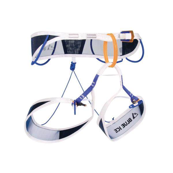 Choucas Pro Harness for technical mountaineering, featuring breathable mesh, speed buckle, reinforced tie-in loop, and patent-pending leg loops.