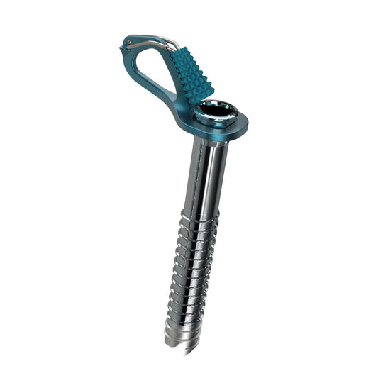 Aero Lite lightweight ice screw for technical climbing with three-tooth steel tip and color-coded lengths.