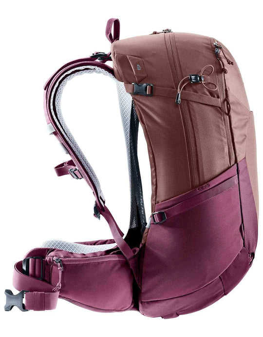 Futura 25 SL women's hiking backpack with Aircomfort ventilation, flexible steel frame, adjustable ActiveFit straps, rain cover, and recycled materials.