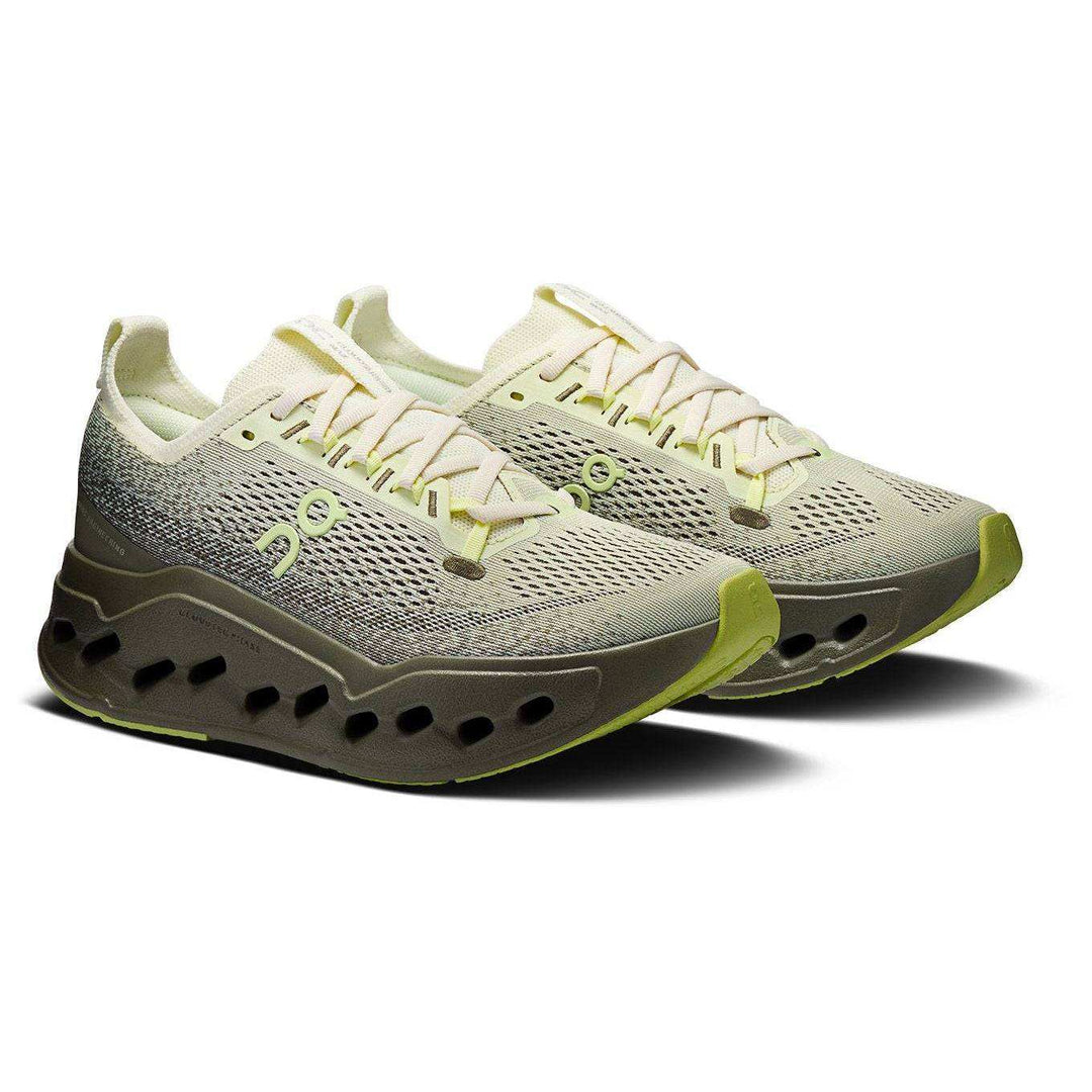 Cloudsurfer Max W running shoe with dual-layer CloudTec Phase, Helion foam, breathable mesh upper, and durable rubber sole in red and gold accents