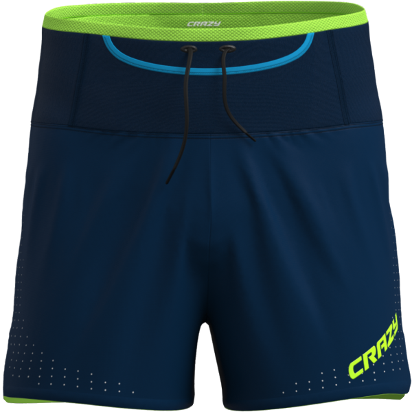 Ultra-lightweight performance shorts for vertical racing, quick-dry fabric with laser-cut ventilation, integrated Graphene microfiber liner, multiple pockets including zip pocket, ideal for mountain running.