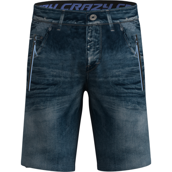 Denim-style Short Super with elastic waistband and laser-cut hem.