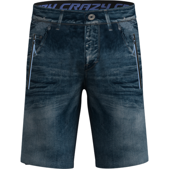 Denim-style Short Super with elastic waistband and laser-cut hem.