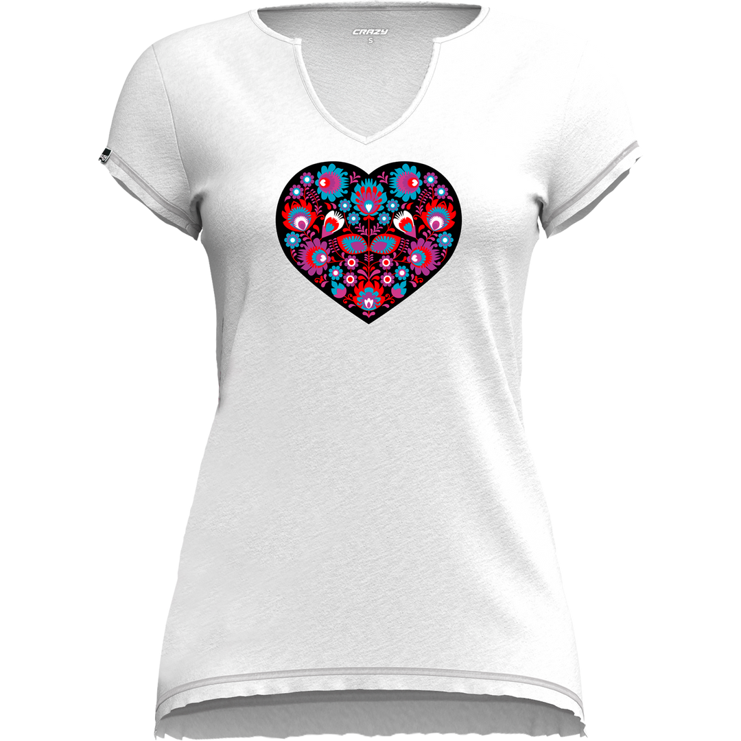 T-shirt Mandala in canapa naturale con collo a V e maniche corte, design artigianale urbano