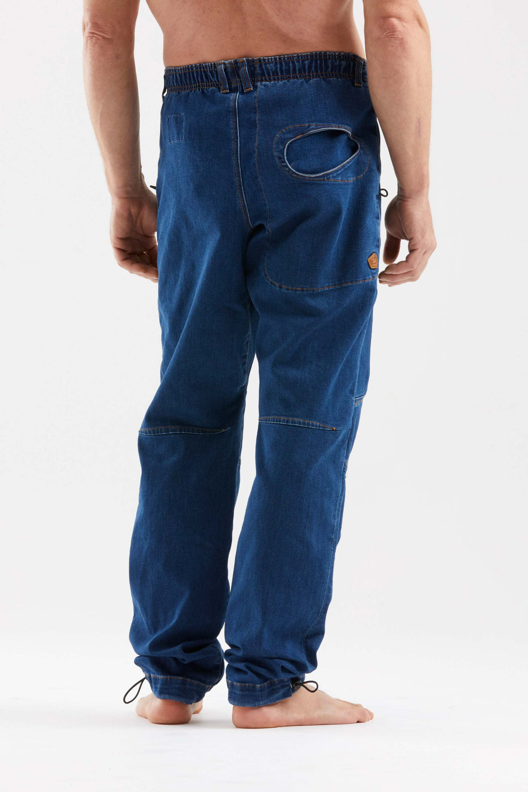 Rondo Denim2.3 climbing pants with adjustable waist and cuffs, rear patch, embroidered logo, and iconic pocket design.