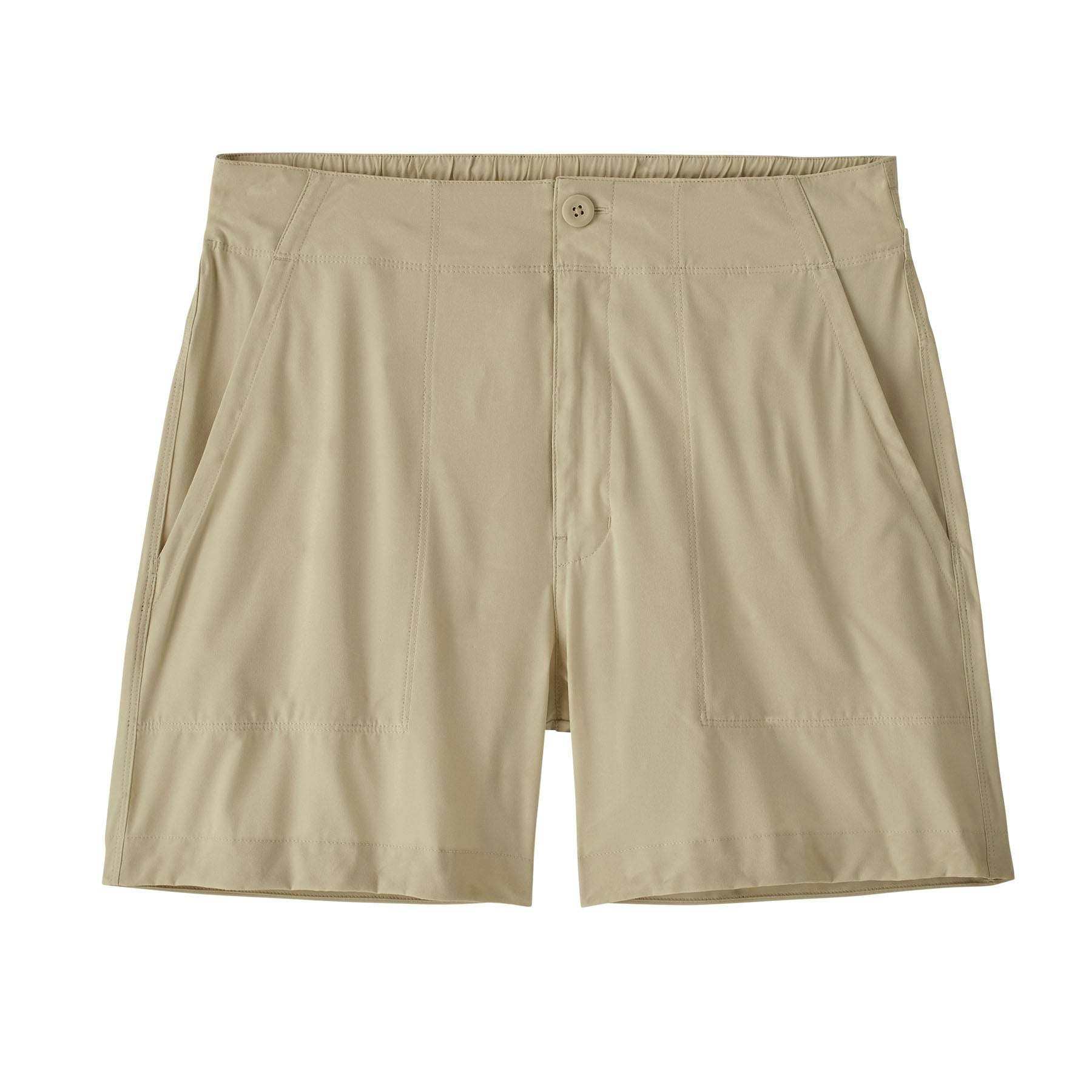 W's Roamwith Shorts high-waisted activewear made from recycled polyester blend with button and zip closure, elastic back, 13cm inseam, Fair Trade Certified