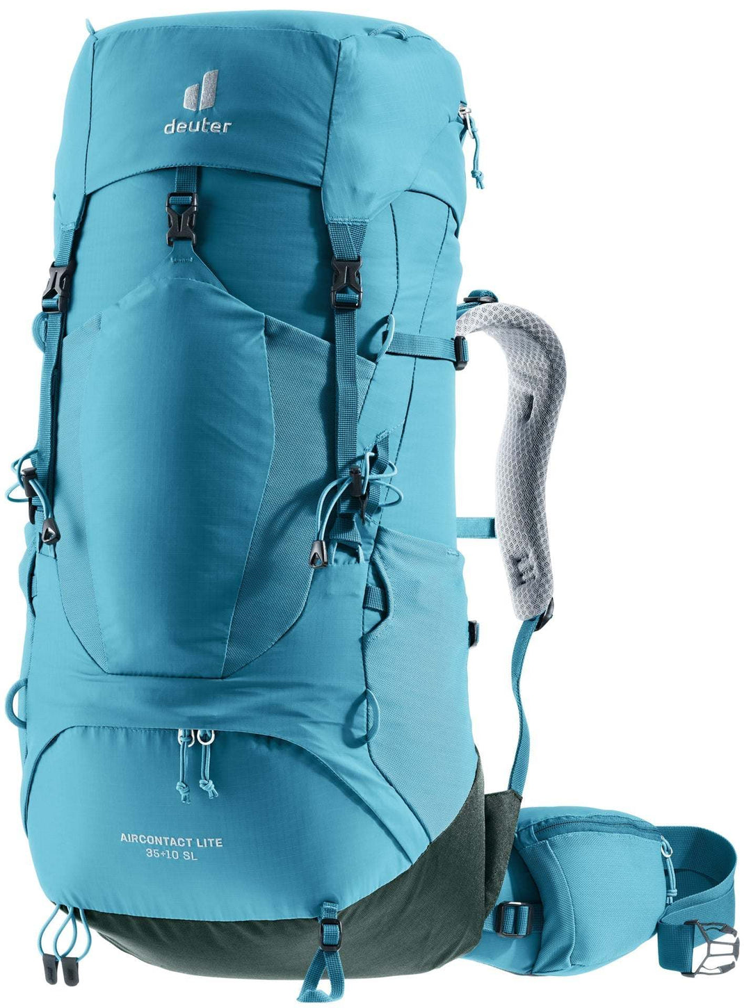 Lightweight trekking backpack with Aircomfort back system and expandable volume, ideal for long-distance tours.