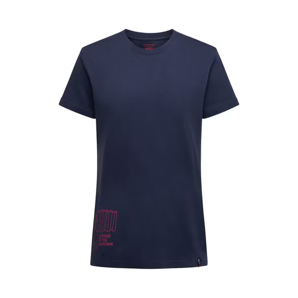 Woman wearing Citizen Of The Mountain organic cotton climbing t-shirt by La Sportiva