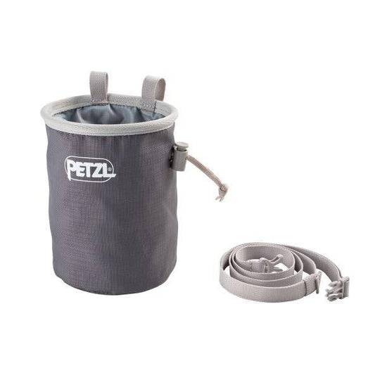 Bandi Chalk Bag, round shape, wide opening, durable design, nylon and polyester, gray color.
