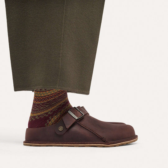 Birkenstock Lutry Premium Oiled Leather - Habana - vista laterale del sabot indossato