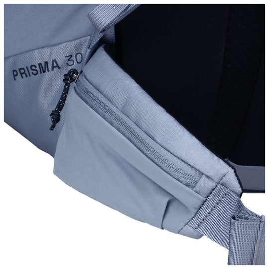 Prisma 30 Pack hiking backpack with ergonomic straps, ventilated back panel, helmet holder, and multiple pockets for mountain excursions
