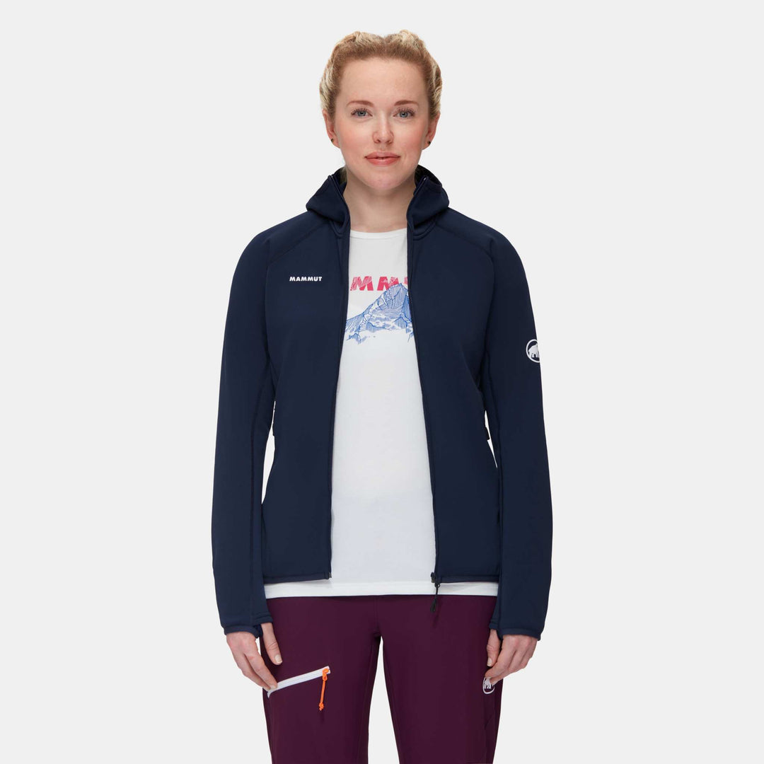Mammut Aconcagua Ml Hooded Jacket Women - Marine - indossata, vista frontale