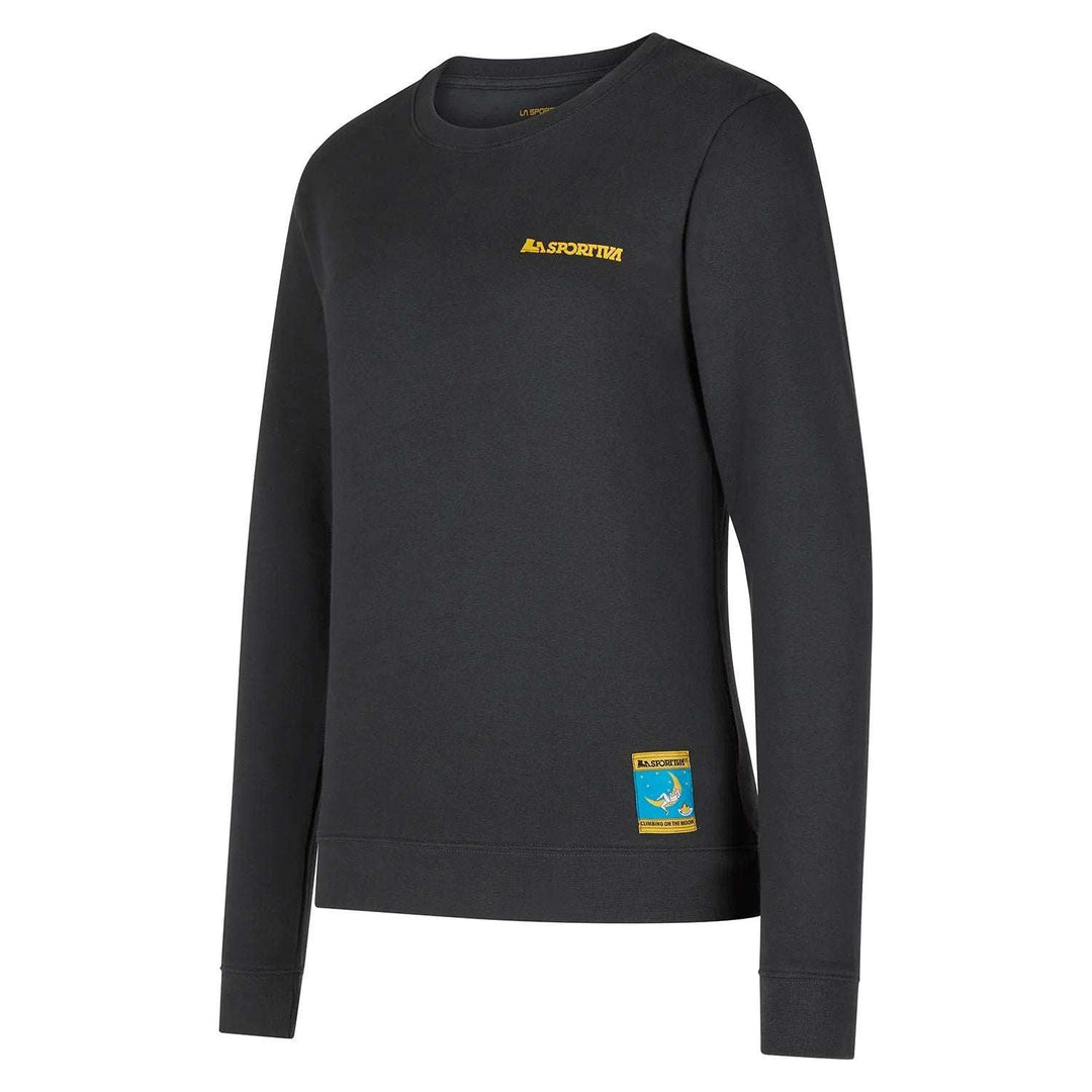 Climbing On The Moon Sweatshirt W in black, designed for climbing with iconic company history print.