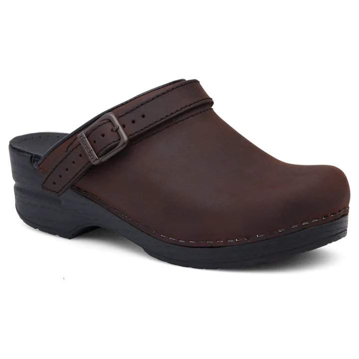Dansko Ingrid Antique Brown Oiled clog with adjustable strap