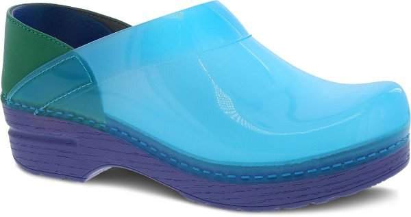 Blue Translucent Dansko Professional clog with 5 cm heel, modern design.