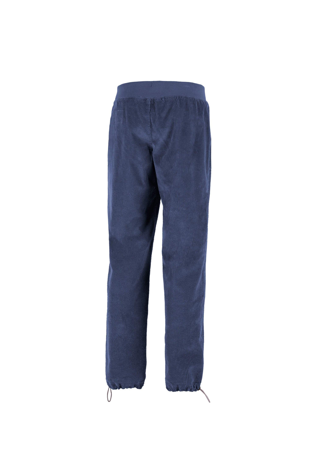 E9 Bia-Vs W25-DTR021, pantaloni da donna in velluto a coste blu Steel-Blue, vista posteriore.