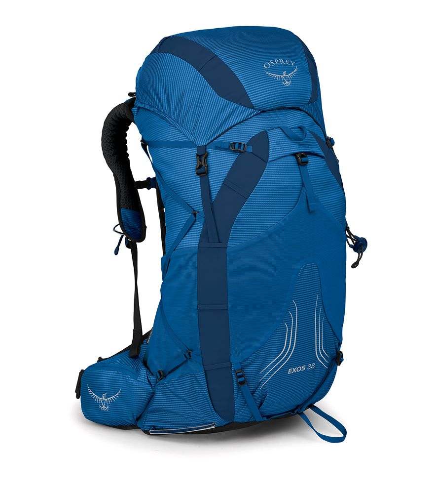 Ultralight Exos 48 backpack in blue with large storage and superior ventilation for multi-day adventures.